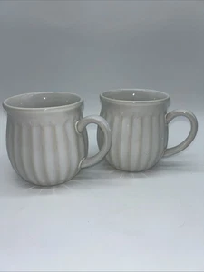 Pioneer Woman Colette Cream Coffee Belly Mug Stoneware Cup Ceramic Set of 2 - Picture 1 of 8