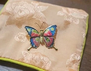 Vintage Butterfly Pin Multi Color Blue Pink - Picture 1 of 2