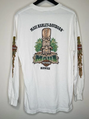 Harley-Davidson Maui Tiki Hawaii Mens L White Long Sleeve T Shirt - Image 1 of 4
