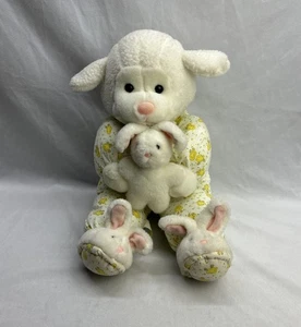 Vintage Plush Creations Inc Lamb w Bunny Stuffed Animal Chick Pajamas w Slippers - Picture 1 of 9