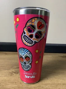 Tervis Tumbler Sugar Skulls Halloween Pink Stainless 20oz Day of the Dead - Picture 1 of 8