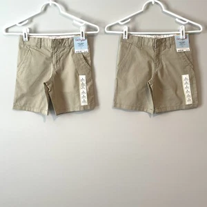 2 Pairs Cat & Jack Boys Sz 5 Flat Front Shorts Uniform Khaki Adjust Waist NEW - Picture 1 of 8