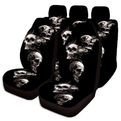 7Pcs Car Seat Covers Skull Print Front Rear Chair Cushion Protector Accessories  - Image 1 of 4