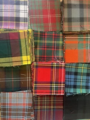 Tartan Quilting Squares Wool  9 Inch By 9 Inch X 10 Pieces. Mixed Colours - Image 1 of 3