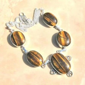 Handmade Dorado de Tigre Ojo Piedra Preciosa 925 Collar Plata Ley 19" #N01698 - Imagen 1 de 1