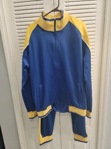 Tracksuit 2 Piece Yellow N Blue Hip Hop Casual Set Pants Jacket Sweatsuit - Picture 1 of 12