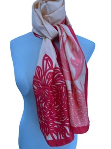 Ann Taylor Pink & Cream Large Floral Print Oversized Flower Silk Scarf 70" X 15" - Picture 1 of 9