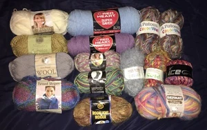 Lot Of 15 Skeins Assorted Yarn Lion Brand Red Heart Moda Dea Patons Ice Bernat - Picture 1 of 1