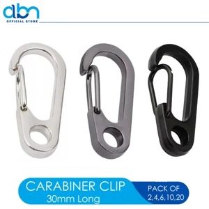 Small CARABINER CLIP ~ 30mm long ~ BLACK, SILVER, GREY Key Ring SNAP HOOKS - Picture 1 of 11