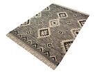Kilim Carpet 100% Wool Durry Beige Black Kelim Oriental Rug Hand-Woven