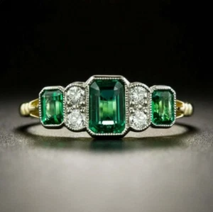 2.60 Ct Emerald Cut Diamond Art Deco Vintage Ring 14K Yellow Gold Finish UK J-T - Picture 1 of 7