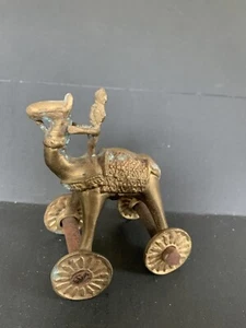 Vintage Brass India Temple Toy Rolling Trojan Horse on Wheels w/ Rider - Picture 1 of 6