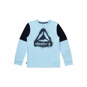 Reebok Big Boys Long Sleeve Color-block Tee Shirt - Gray - Blue - Black NWT - Picture 1 of 9