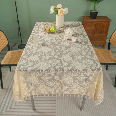 Vintage Embroidered Bird Flower Lace Tablecloth Dining Table Cloth Wedding Party - Image 1 of 4