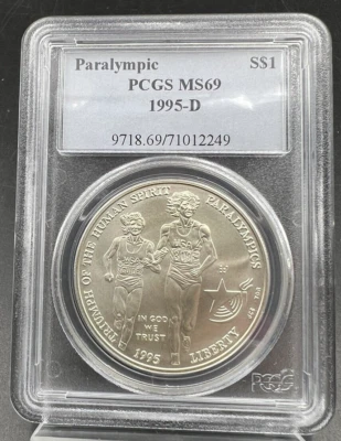 1995 D Atlanta Paralympic Blind Runner 90% Silver Commemorative Dollar PCGS MS69 - Image 1 of 4