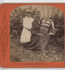 Eine indische Familie bei Niagarafällen Curtis Stereoview c1870 - Bild 1 von 5