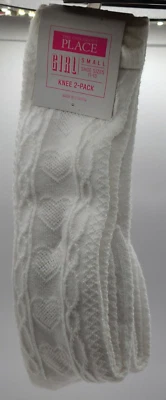 Children’s Place Girls Knee HEART Socks Small (Size 11-13) White 2-Pack NEW - Image 1 of 4