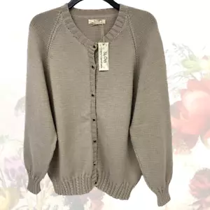 HANDMADE cardigan jacket XL/2XL beige SLOW granny's wool blend 165 - Picture 1 of 6