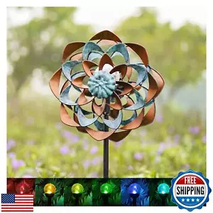 Cyan Oasis Solar Wind Spinner with Light, Outdoor Metal Wind Spinners for Yar - Picture 1 of 5