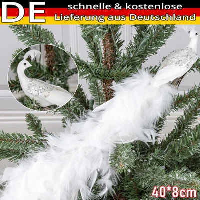 Simulierter Weißer Pfau Xmas Dekoration Dekorationen Natürliche Pfauenfeder -DHL - Bild 1 von 4