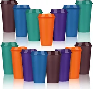 Pack Reusable Coffee Cups with Lids Reusable Hot Cups Bulk 16 oz 15 Colorful - Picture 1 of 6