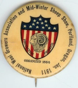 Nat'l Wool Growers Assn. de colección 1911 Pin & Sheep Show Portland O con papel de fondo - Imagen 1 de 2