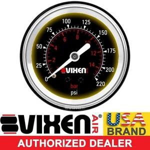 2"SINGLE NEEDLE PRESSURE AIR GAUGE W/LIGHT SUSPENSION/AIR RIDE/BAGS 220PSI BLACK - Picture 1 of 4