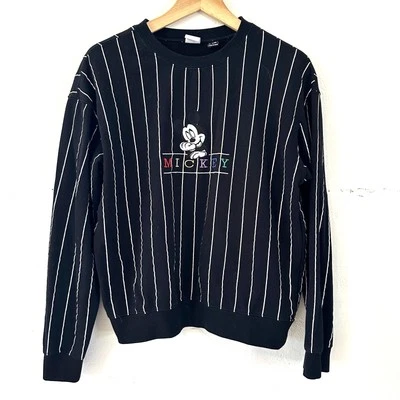 Disney Mickey Mouse Black White Stripe Crewneck Sweater Throwback Size Medium - Image 1 of 4