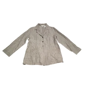 J Jill 100 % Leinen Knopfleiste Shacket Jacke Hemd Freizeit Oberteil bestickt hellbraun - Bild 1 von 6