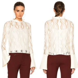 SEE BY CHLOE Bell Sleeve Sweater Womens Size XS Crochet Knit Ruffles Ivory Cream - Picture 1 of 13