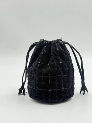 Vintage Prada Black Velvet Beaded Bucket Bag - Image 1 of 4