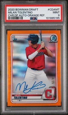 Milan Tolentino 2020 Bowman Chrome 1st Auto Orange Refractor /25 PSA 9 Guardians - image 1 of 2