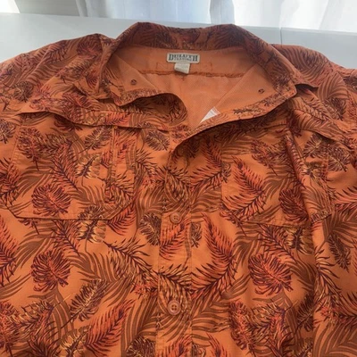 Duluth Trading Co Shirt Men 3XL Orange Floral Hawaiian Palm Performance Pocket - Image 1 of 3