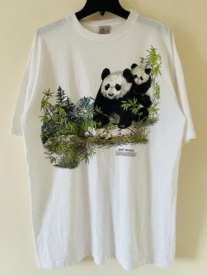 Men’s XL Vintage Rare Harlequin Panda Animal Print T-Shirt 1988  Teena Houck - Image 1 of 4