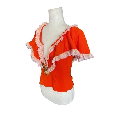 Top Cottagecore hecho a mano años 60’s/70’s en naranja con parche de crinolina en la parte delantera Foto 1 de 4
