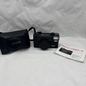 Minolta Hi-matic AF fotocamera pellicola P&S nera con custodia e cinturino in pelle manuale - Foto 1 di 8