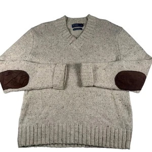 Polo Ralph Lauren Men's V-Neck Sweater Size L Speckled Wool Blend Elbow Patches - Picture 1 of 7