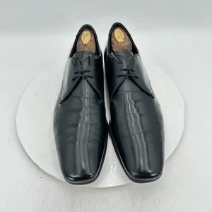 Prada Men Size 9.5 2E Black Leather Plain Toe Lace Up Derby Dress Shoes - Picture 1 of 13