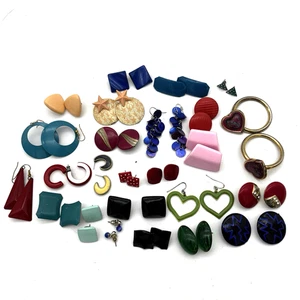 Vintage 80er Kunststoff Acryl Ohrringe Set Retro Statement durchbohrt Clip-On wie abgebildet - Bild 1 von 6