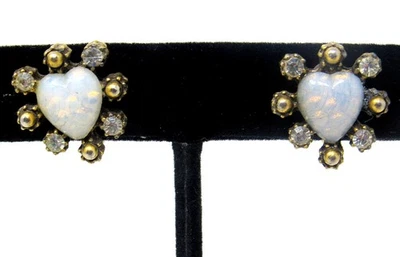 Pendientes corazón ópalo tornillo trasero centro pedrería 1/2 pulgada vintage vendedor de EE. UU. 302ff Foto 1 de 4