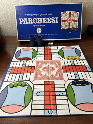 Vtg 1964 Parcheesi Backgammon Game of India Game Board Popular Edition Complete - Image 1 of 4