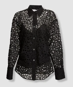 425 $ Vince Damen schwarz geformt Spitze Kragen Knopfleiste Shirt Top Größe Medium - Bild 1 von 4