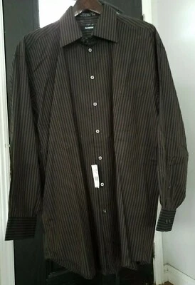 Camiseta Hombre CLAIBORNE Talla 16 1/2 32/33 L Chocolate/Negro Rayas Minoristas $45 Foto 1 de 4