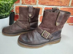 TIMBERLAND BROWN BIKER BOOTS UK 13 EU 32 SUEDE LEATHER GIRLS SIDE ZIP BUCKLE - Picture 1 of 7