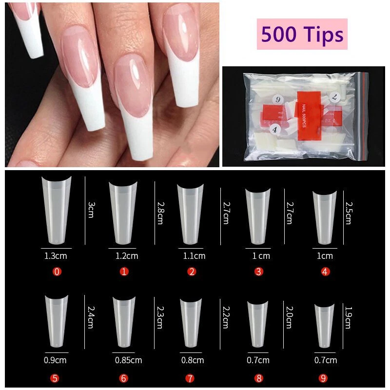 500 False Nail Tips Coffin Long Straight Ballerina Half Cover C Curve French UK - Image 1 of 1