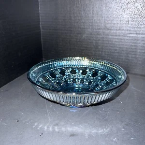 Windsor Iridescent Blue Carnival Glass 7-1/2" Bowl Button & Cane By Indiana - Picture 1 of 5