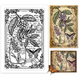 LEAVES & BERRIES Clear Stamp - Leaf, Berry, Butterfly, Flower, Script, Word - Picture 1 of 2