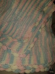 VTG BABY AFGHAN Crocheted PNK/BLUE Blanket Afghan 30x30" PASTELS - Picture 1 of 8