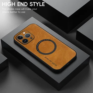 For iPhone 16 Pro Max 15 14 13 12 11 Luxury Leather Magnetic Rugged Case Cover - Picture 1 of 13
