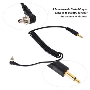 2pcs Camera Flash Cable Universal 3.5mm To Male Flash PC Sync Cable Coiled Cord - Picture 1 of 22